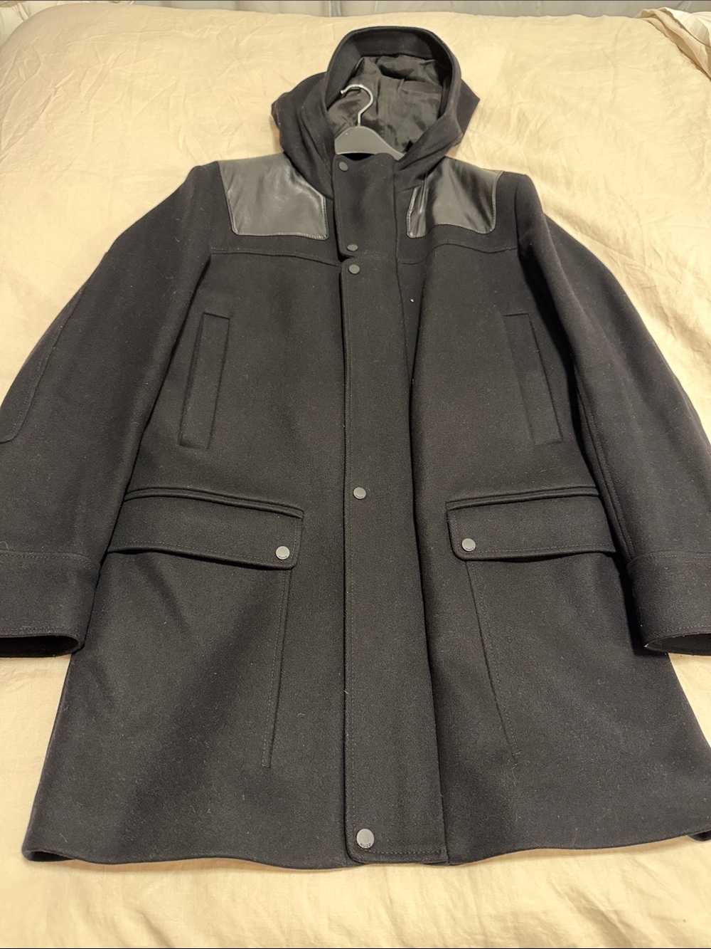 Hugo Boss Black Wool Blend Pea Coat with Hood